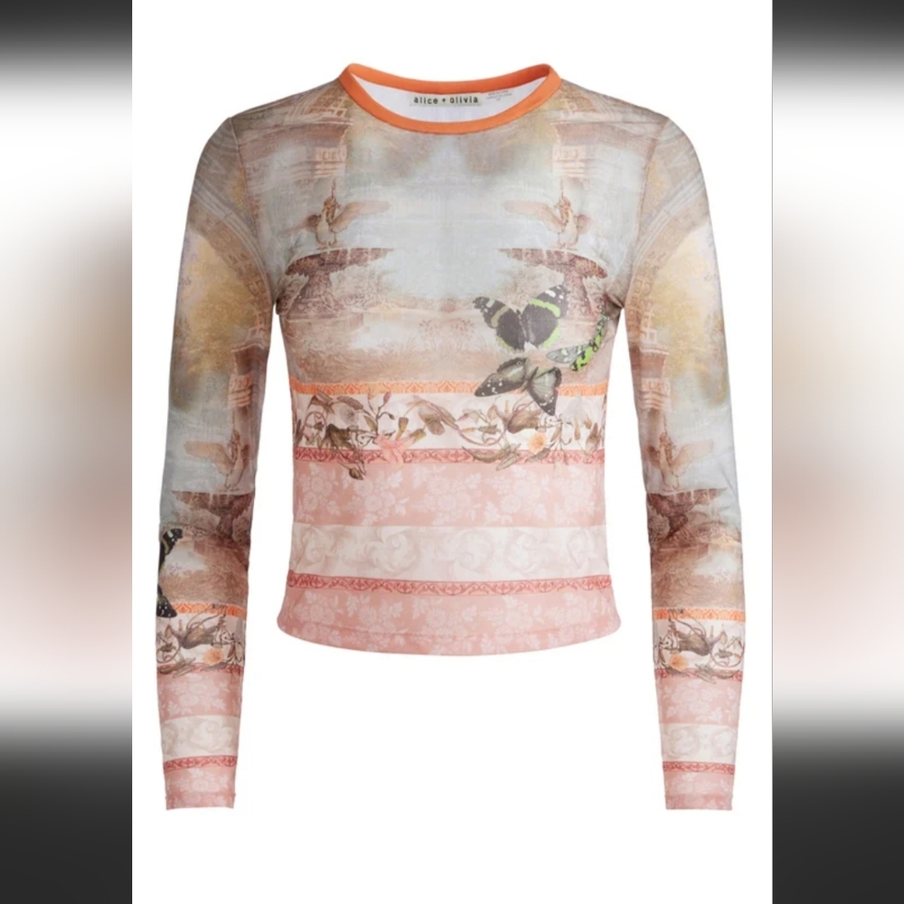 Alice + Olivia Versailles Mesh Long Sleeve Top